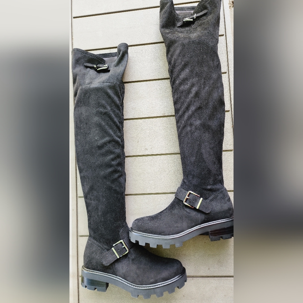 Size 7 - New Marc Fisher Ganven Black Over-the-Knee Moto Boots - Picture 5 of 9